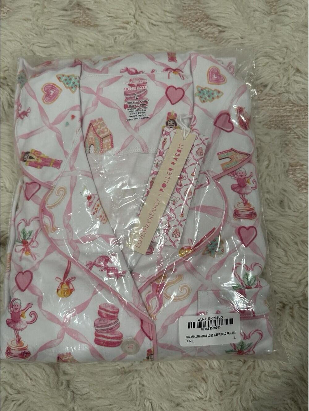 LoveShackFancy x Roller Rabbit Sugarplum Lattice Polo Pajamas - Large - Picture 3 of 5